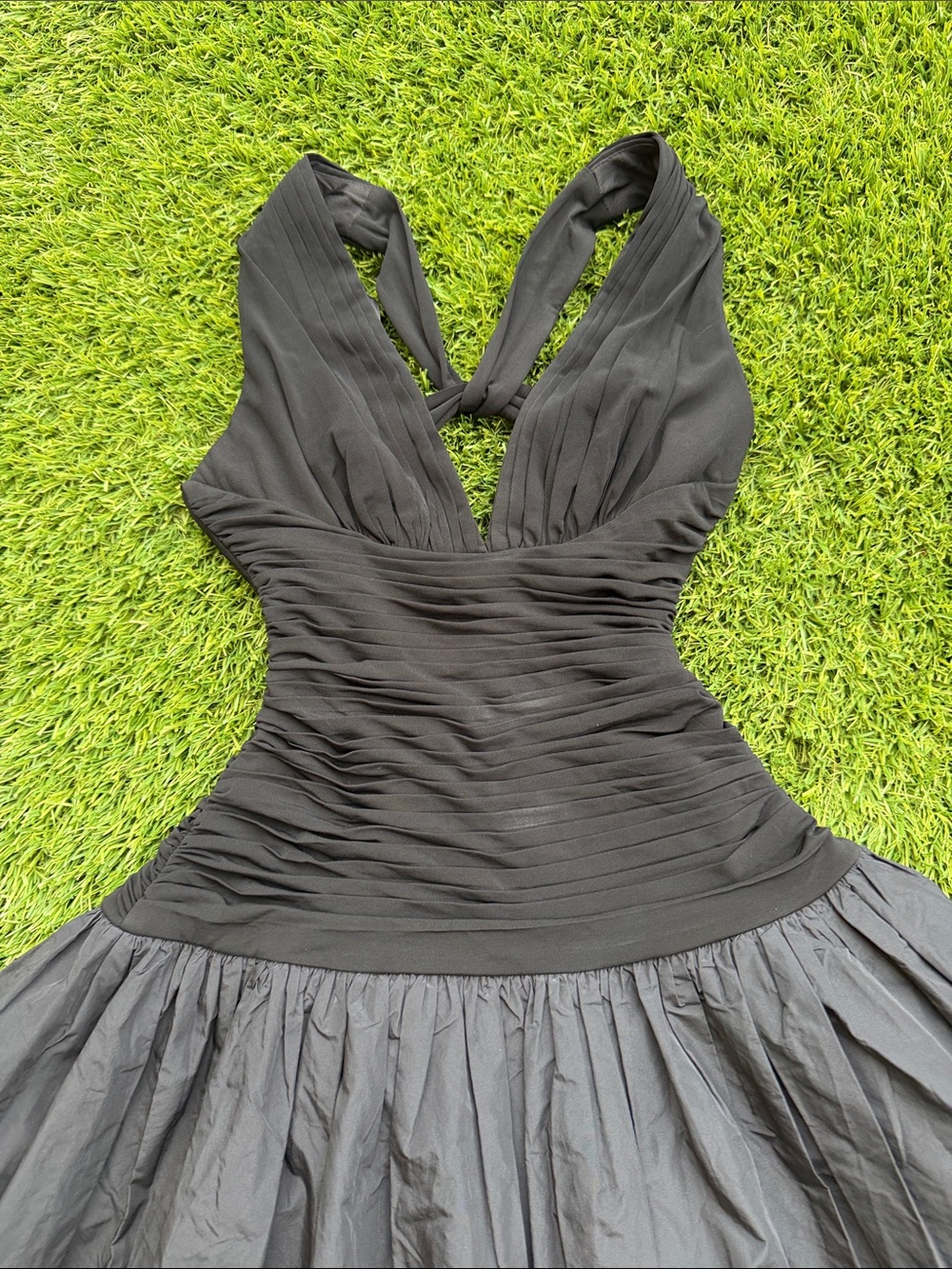 BCBGMaxAzria Black One-Shoulder Ruched Bodice Full Skirt Dress - Picture 2 of 14
